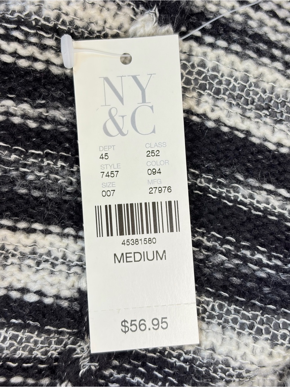 NWT New York & Company Waterfall Open Front Cardigan Black White M - Picture 6 of 7